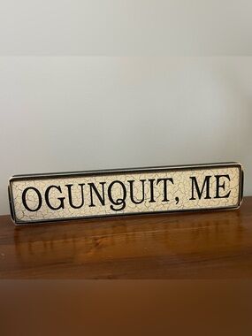 Wood Framed 'OGUNQUIT, ME' Crackle Finish Sign - Cream and Black